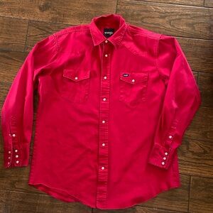Vintage Wrangler Men's Bright Red Casual Button Down Shirt Sz,XL Western Cowboy
